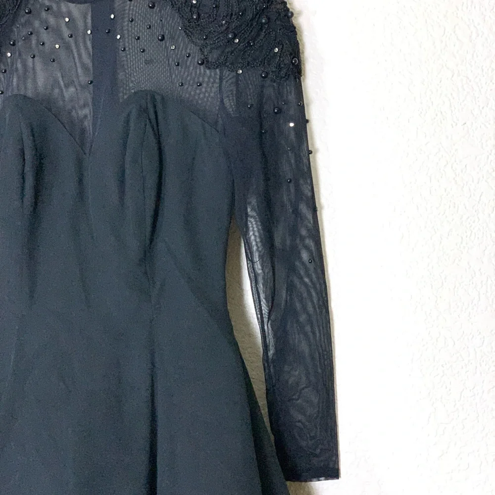 Tadaski | Vintage formal mesh long sleeve fit and flare beaded mini dres… - Picture 2 of 11